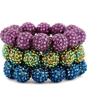 Kenneth Jay Lane Set Of 3 Pavé Rhinestone Beaded Stretch Bracelets - Purple