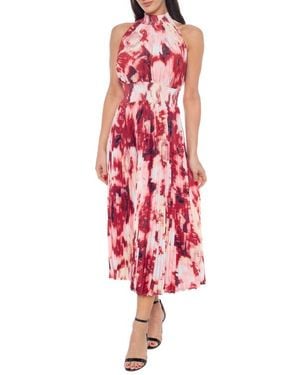 Marina Tie Dye Pleated Midi Dress - Red