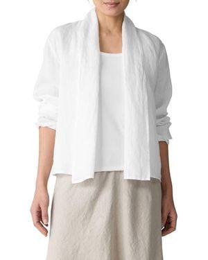 Eileen Fisher Shawl Collar Open Front Organic Linen Jacket - White