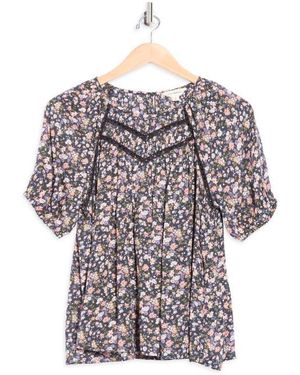 Lucky Brand Lace Trim Floral Print Top - White