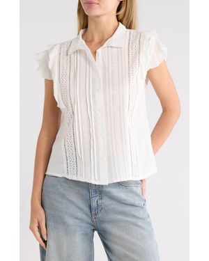 Forgotten Grace Mixed Media Cotton Eyelet Top - White