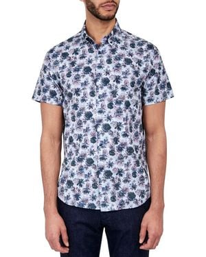 Brooklyn Brigade Quay Watercolor Floral Short Sleeve Shirt - Blue