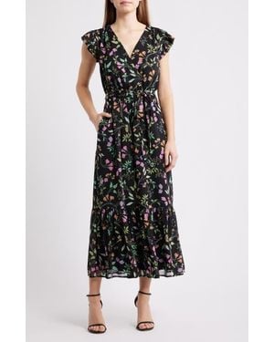 Sam Edelman Floral Print Flutter Sleeve Maxi Dress - Black