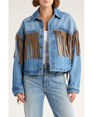Blank NYC Western Fringe Denim Jacket - Blue