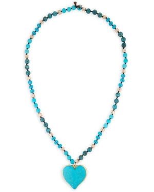 Saachi Beaded Heart Pendant Necklace - Blue