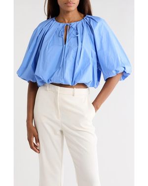 Rebecca Taylor Yara Cotton Poplin Bubble Top - Blue