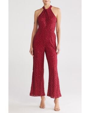 Julia Jordan Halter Twist Neck Jumpsuit - Red