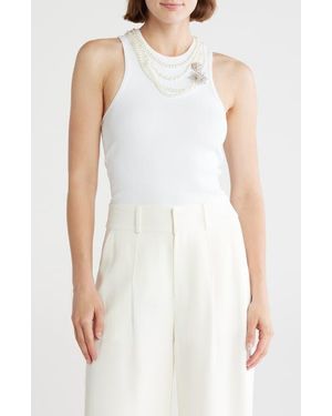 Cinq À Sept Lizzie Faux Pearl Chain Embellished Tank - White