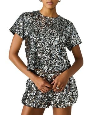 Steve Madden Cressa Sequin & Paillette Crop Top - Black
