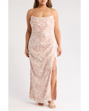 Hutch Ruched Bodice Sequin Slip Gown - Natural
