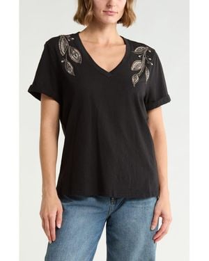 Cinq À Sept Bree Beaded Cotton T-Shirt - Black