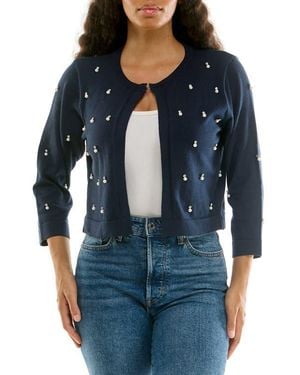 Nina Leonard Rhinestone & Imitation Pearl Bolero - Blue