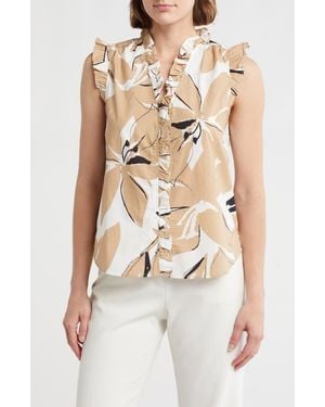 Ellen Tracy Ruffle Cotton Top - Natural