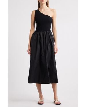 Rails Anita One-Shoulder Mixed Media Midi Dress - Black
