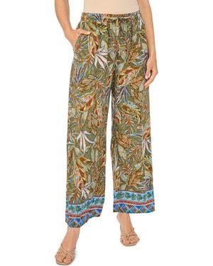 Vince Camuto Tropical Print Drawstring Wide Leg Pants - Green