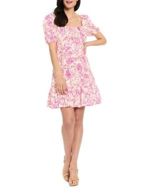 London Times Puff Sleeve Empire Minidress - Pink