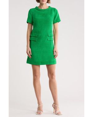 Eliza J Braided Neck Short Sleeve Shift Dress - Green