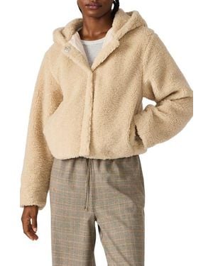 Steve Madden Hooded Faux Shearling Jacket - Natural