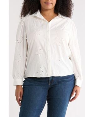 Forgotten Grace Eyelet Button-Up Shirt - White
