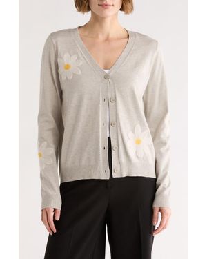 DR2 by Daniel Rainn Floral Appliqué V-Neck Cardigan - Gray