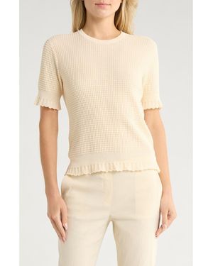 Theory Bristol Lace Trim Waffle Knit Sweater Top - Natural