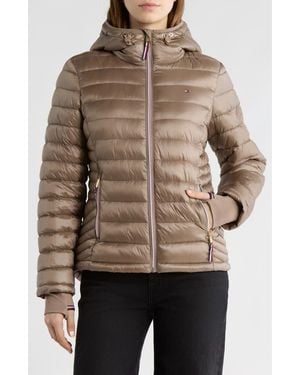 Tommy Hilfiger Zip Hooded Packable Puffer Jacket - Brown