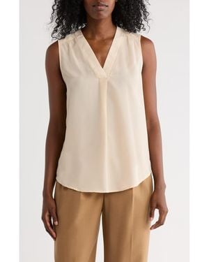 Matty M V-Neck Sleeveless Pleat Front Top - Natural