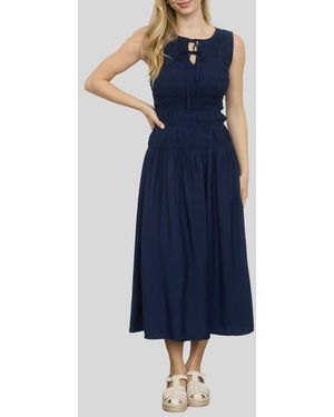Blu Pepper Smock Bodice Midi Dress - Blue