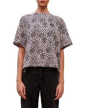 Maje Leopard Print Cotton T-Shirt - Multicolor
