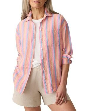 Faherty Laguna Stripe Linen Button-Up Shirt - Pink