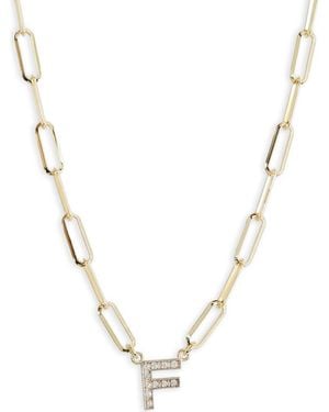 Meshmerise Diamond Initial Charm Paper Clip Chain Necklace - Blue