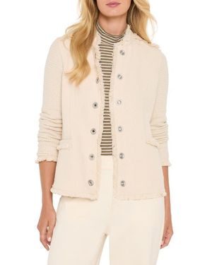NIC+ZOE Military Fringe Mixed Knit Jacket - Natural