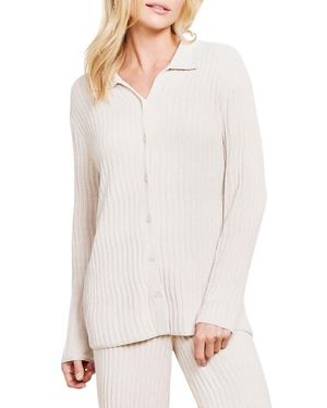 Barefoot Dreams Cozychic Ultra Lite Wave Rib Button-Up Shirt - White