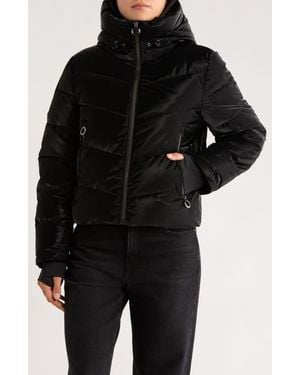 BCBGeneration Hooded Faux Fur Lined Water Resistant Puffer Jacket - Black