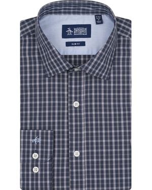 Original Penguin Camden Plaid Stretch Cotton Slim Fit Dress Shirt - Blue