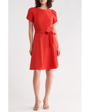Calvin Klein Belted Pleated A Line Dress - Red