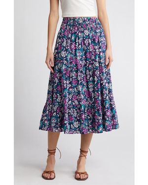 Rails Edina Floral Tiered Cotton Midi Skirt - Blue