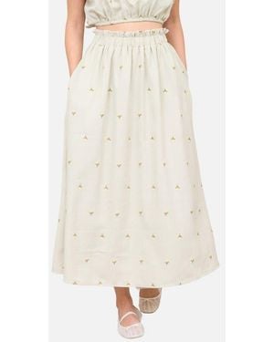 Blu Pepper Floral Embroidered Midi Skirt - Natural