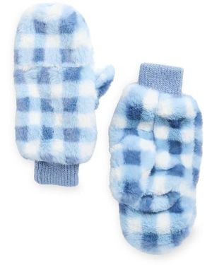 AREA STARS Checkered Faux Fur Mittens - Blue