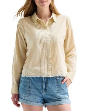Lucky Brand Stripe Lace Trim Button-Up Shirt - White