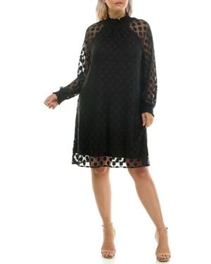 Nina Leonard Polka Dot Long Sleeve Trapeze Dress - Black