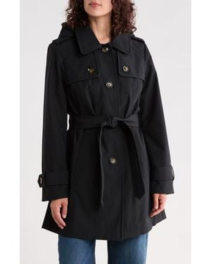 London Fog Hooded Trench Coat - Black