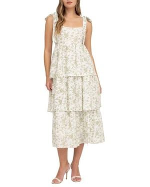 AUGUST SKY Floral Empire Waist Tiered Midi Dress - Natural