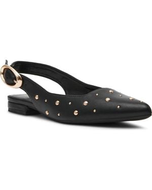 Anne Klein Kalil Faux Leather Slingback Pointed Toe Flat - Black