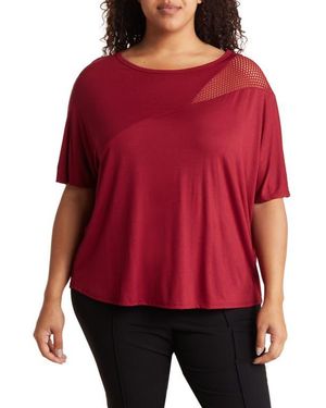 BLUEGREY Slash Fishnet Dolman Sleeve T-Shirt - Red