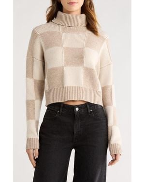 Splendid Thea Check Crop Turtleneck Sweater - Black
