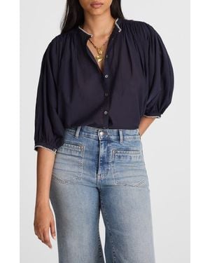 Madewell Shirred Voile Button-Up Top - Blue