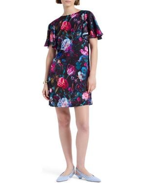 Robert Graham Alara Short Sleeve Cowl Back Shift Dress - Blue