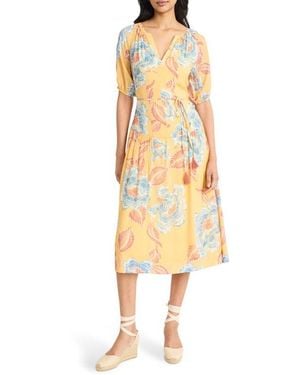 The Good Journey Split Neck Midi Dress - Yellow