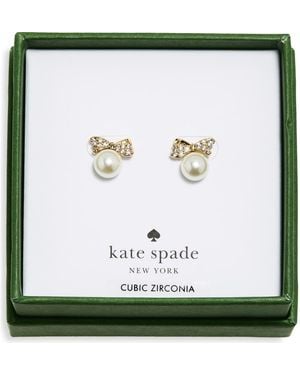 Kate Spade Pavé Bow Imitation Pearl Stud Earrings - Green